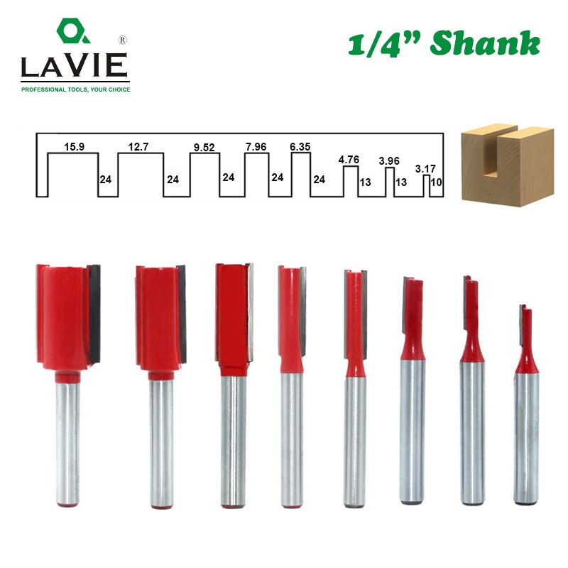 LAVIE-herramienta de corte para carpintería, vástago de 1/4 pulgadas, 6,35mm, doble boquilla de cuchilla, broca recta, cortador de carpintería, broca de enrutador de corte, MC01011, 1 ud.
