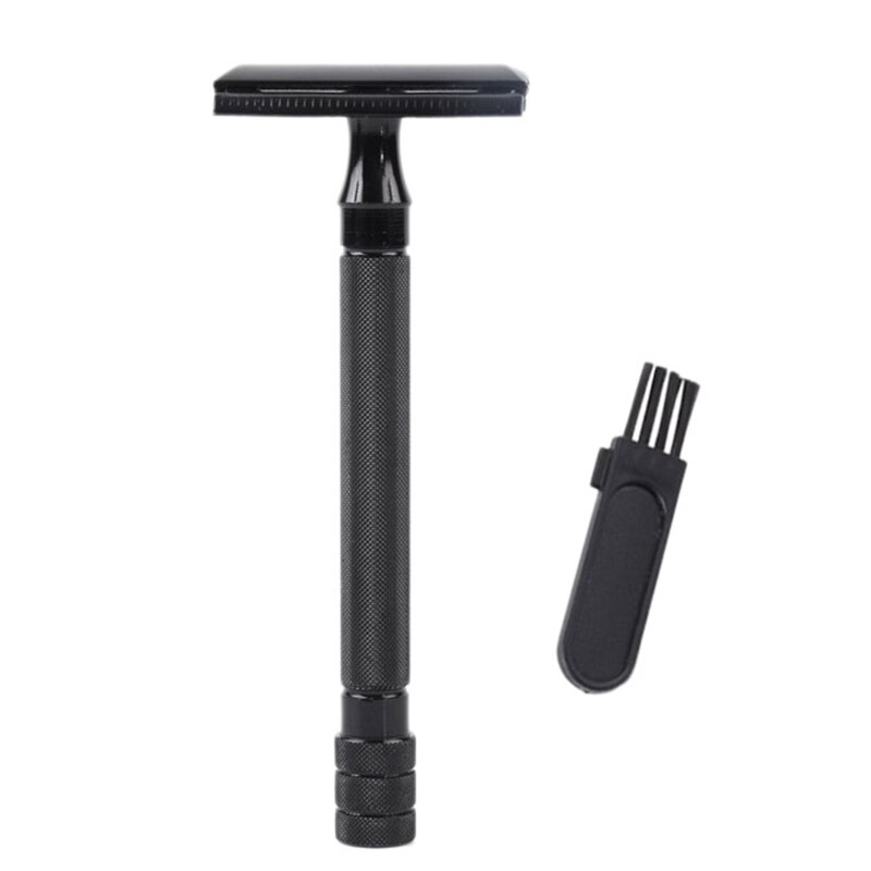 Double Edge Safety Razor Long Handle Classic Safety Razor Manual Shaver Holder: Black