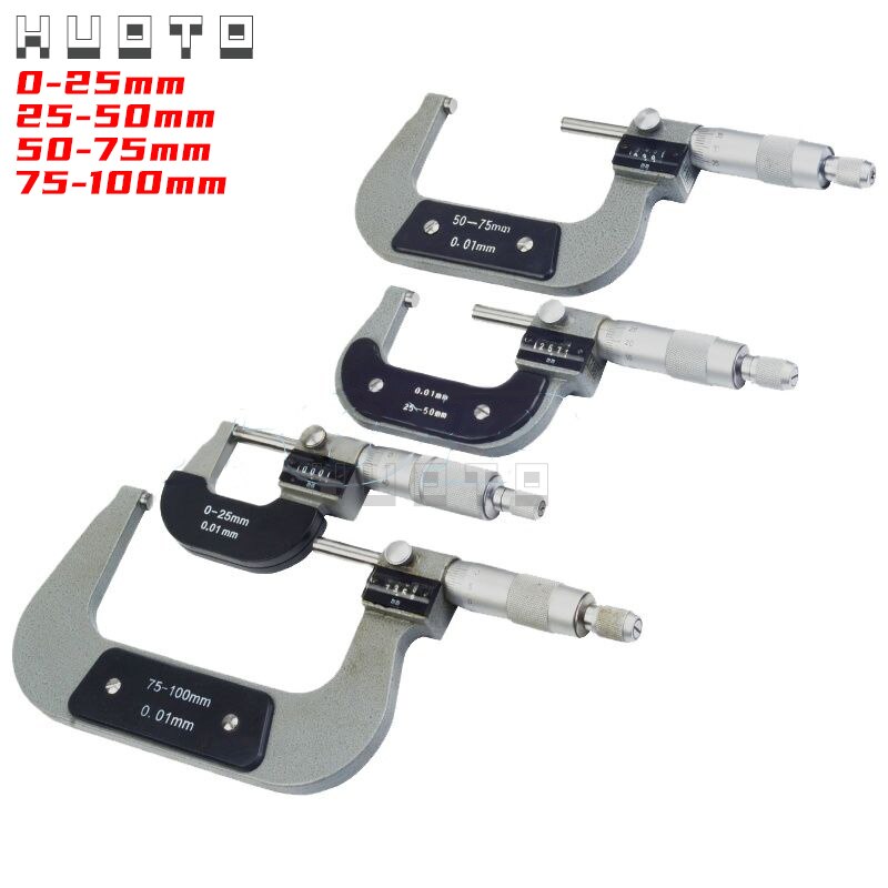 0-1"/0.001" 0-25/25-50/50-75/75-100 0.01mm inch metric micrometer with counter calibration micrometer thickness measuring gauge