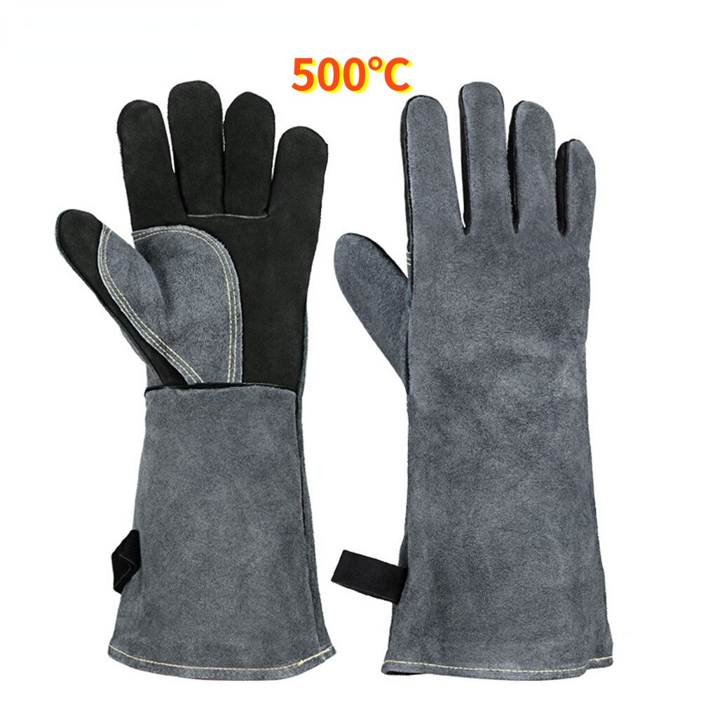 500℃ Heat Resistant Grill BBQ Gloves Leather Forge Welding Glove 40CM with Long Sleeve Microwave Oven Mitts Baking Accessories: Default Title