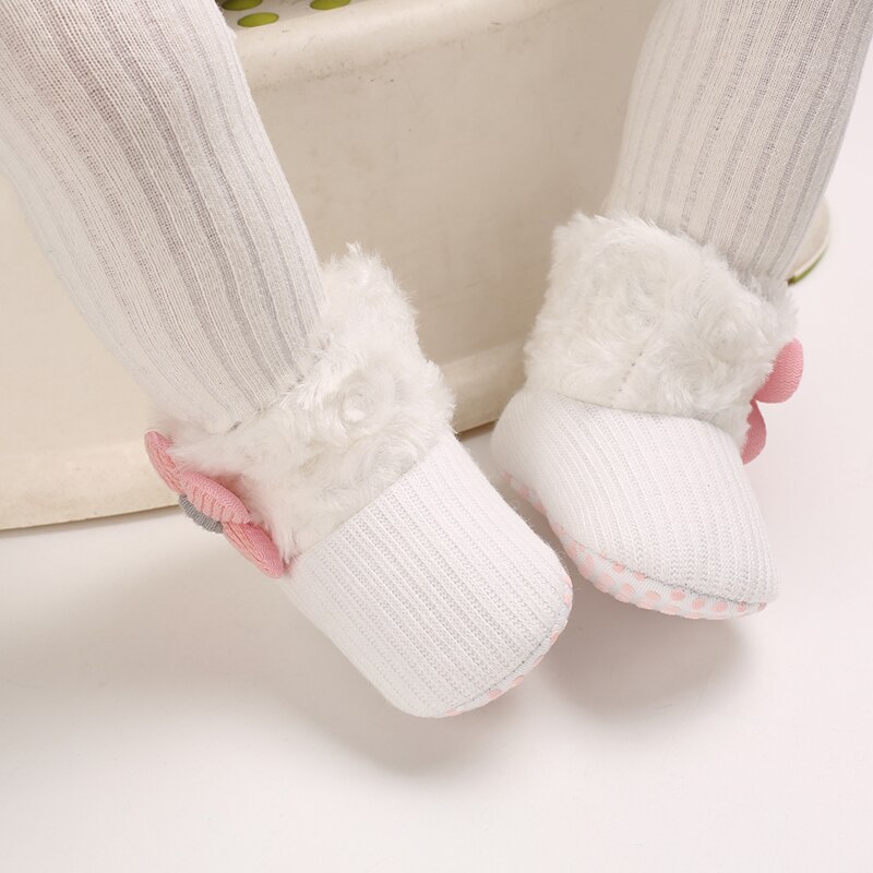 Kleine Baby Snowboots Zachte Faux Fur Knit Bloem Booties Anti-Slip Baby Prewalkers