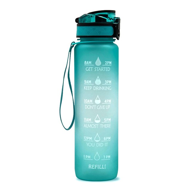 Botella de agua TRITAN de 1L, cantimplora con gradiente mate con marcador de tiempo, a prueba de fugas, para senderismo, ciclismo, Camping, correr y Yoga: F