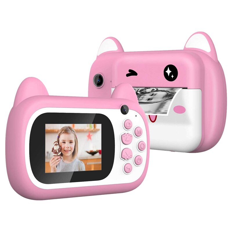 720P Instant Print Camera, Kids Digital Instant Camera Lanyard Video Camcorder, Camera for Boys and Girls: Pink