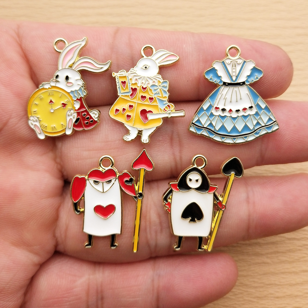 Alice Lapin Dessin Animé Horloge Charme, Accessoires De Bijoux, Boucle D'oreille En Émail, Pendentif, Bricolage, Fournitures De Direction, Alliage De Métal Plaqué Or, 10Pcs