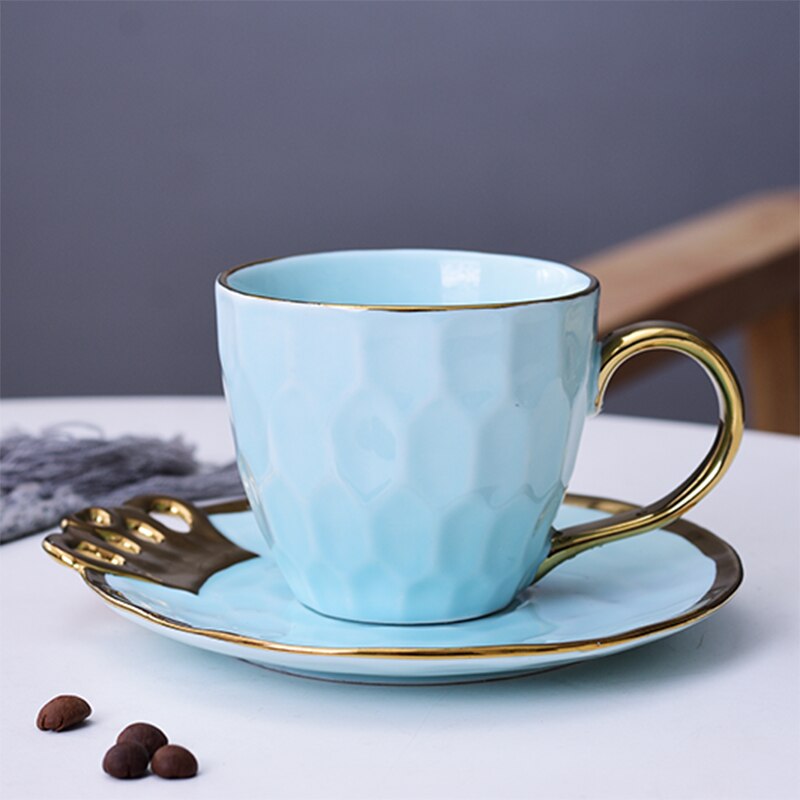 Nordic keramik kaffekop enkel guld side kaffekop sæt med fad hjem cafe kontor kop sjov: C