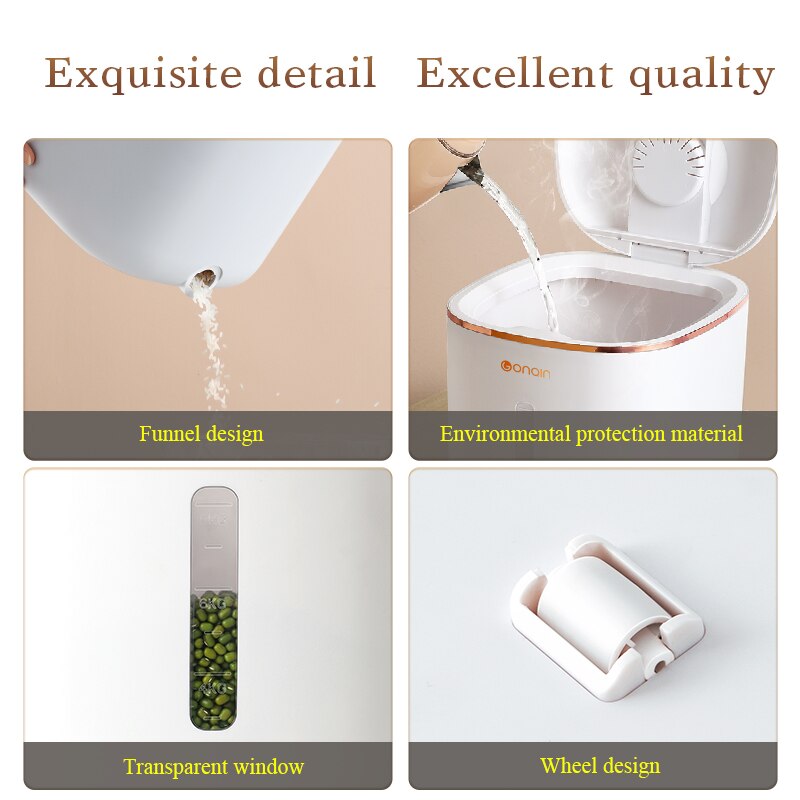 10 KG Rice Storage Container with Wheel Moistureproof Airtight Rice Dispenser Plastic Storage Container for Bulk Cereal Pet Food