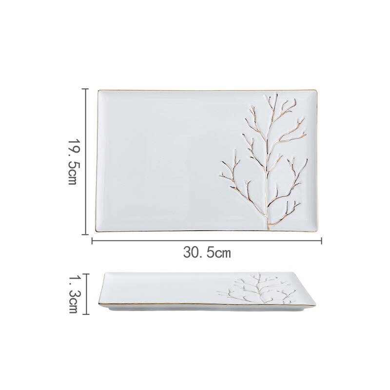 Creativity Golden Stroke Plates and Bowls Restaurant Hotel Salad Bowl Steak Spaghetti Dinner Plates Serving Tray Home Tableware: 12 inch plate