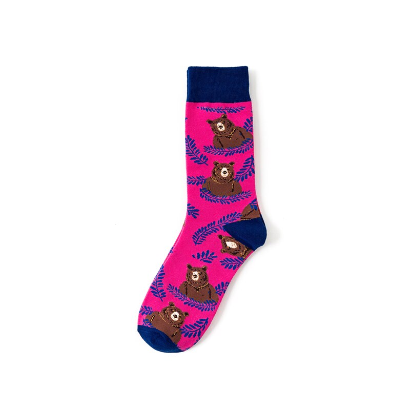 1 Pair Female Socks Cartoon Bear Deer Leopard Cute Funny Casual Women Cotton Sock Hosiery Streetwear Harajuku Crew Sock: 4