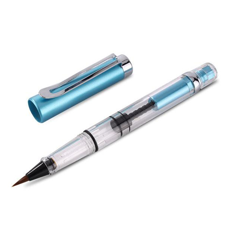 1pc Blue Metal Calligraphy Pen Soft Hair Watercolor Fountain Pen Writing Brush Painting Drawing Tools School Supplies Stationery