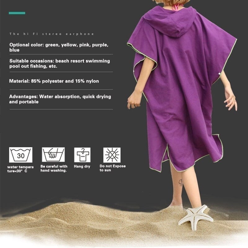 Spiaggia Ad Asciugatura Rapida Cambiare Accappatoio Telo da bagno tutto'aperto per Adulti Telo Da cavalla con Cappuccio poncho Delle Donne Accappatoio Asciugamani costume Da Bagno Mantello Spille