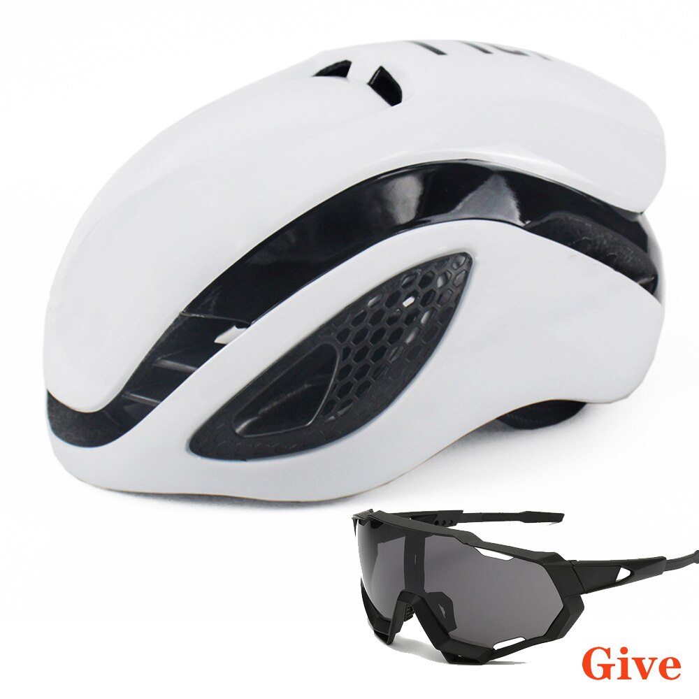 Unisex Aero Bicycle Helmet Air Integrally Road Bike Helment Mens Time-Trial Women Mountain Bike Safety Caps Riding Hats 54-60cm: White