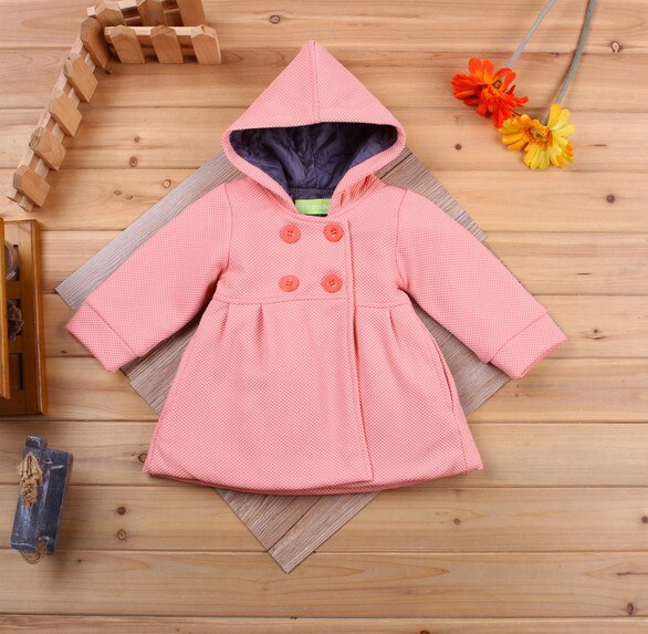 mode baby meisjes jassen Herfst en winter meisje warme jassen Dikke Kids Hooded Bovenkleding kleding: Roze / 24M