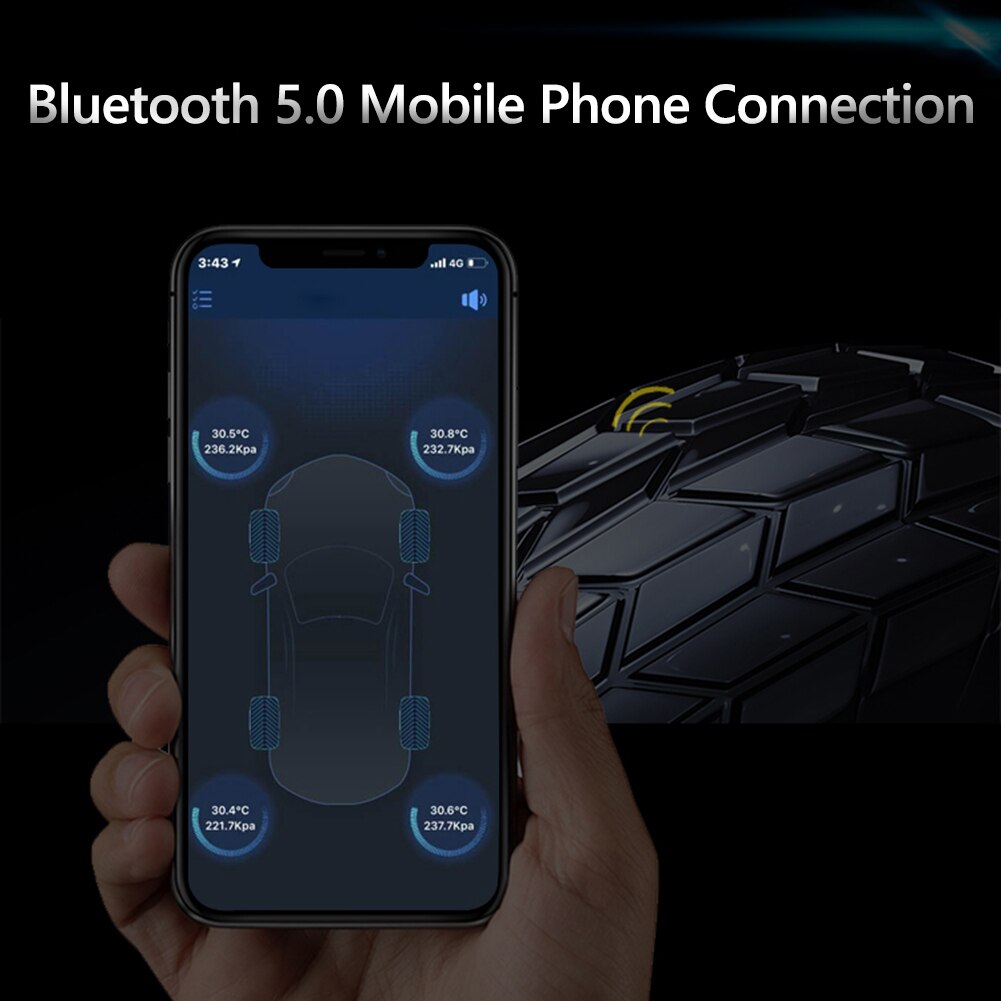 Bluetooth 5.0 TPMS Car Tire Tyre Pressure Monitoring System 4 External Sensors for iOS Android APP Mobile Phone Monitoring Alarm