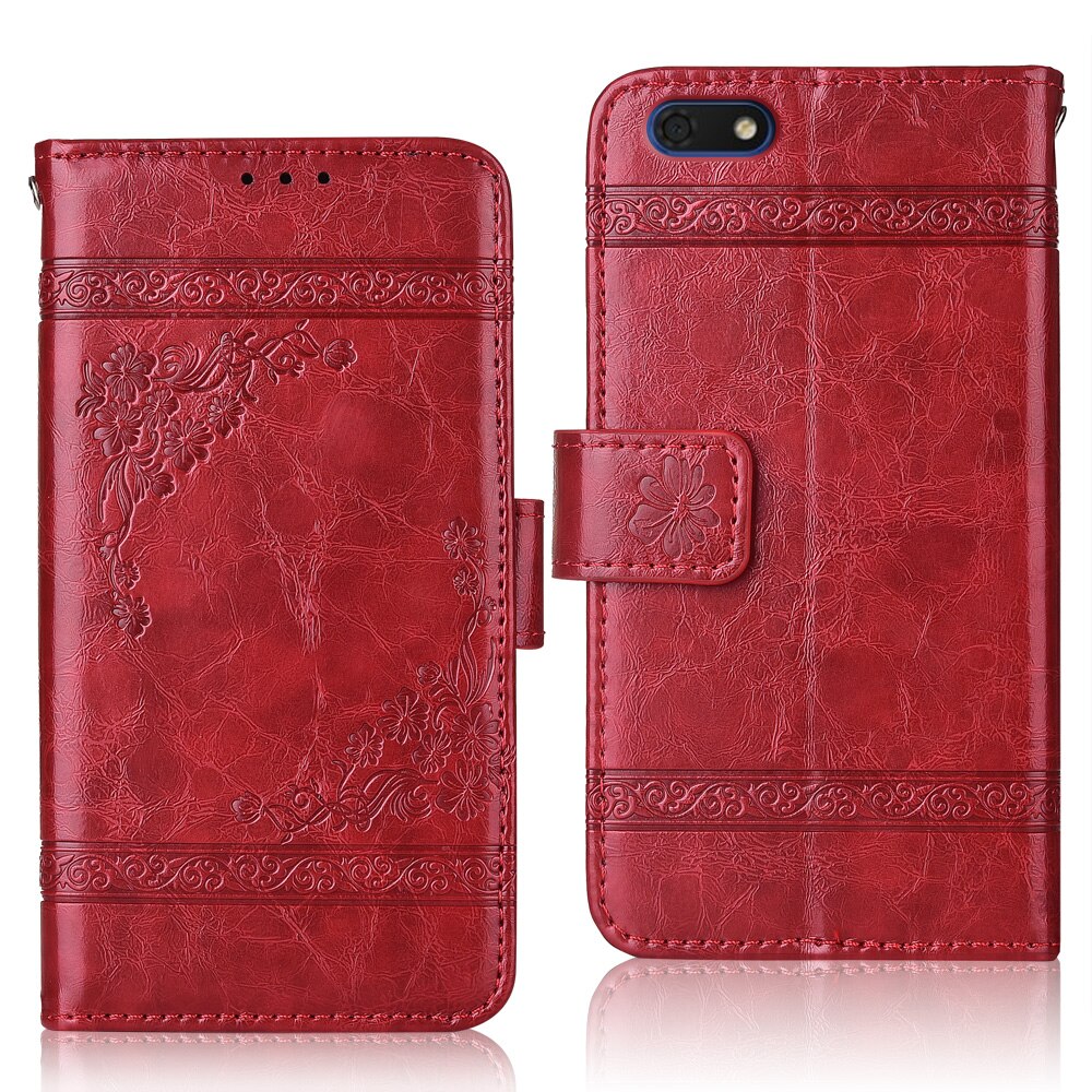 For On Huawei Y5 DRA-L21 Coque Back Cover Y52018 Case Flower Wallet Case For Huawei Y5 Phone Bag: oil-Red