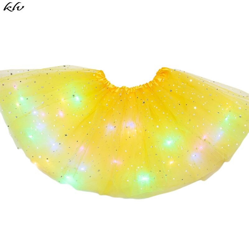 freundlicher Mädchen LED Licht hoch funkeln Stern Pailletten Ballett tanzen Tüll Ballettröckchen Felsen 3-12T K1KC: Y