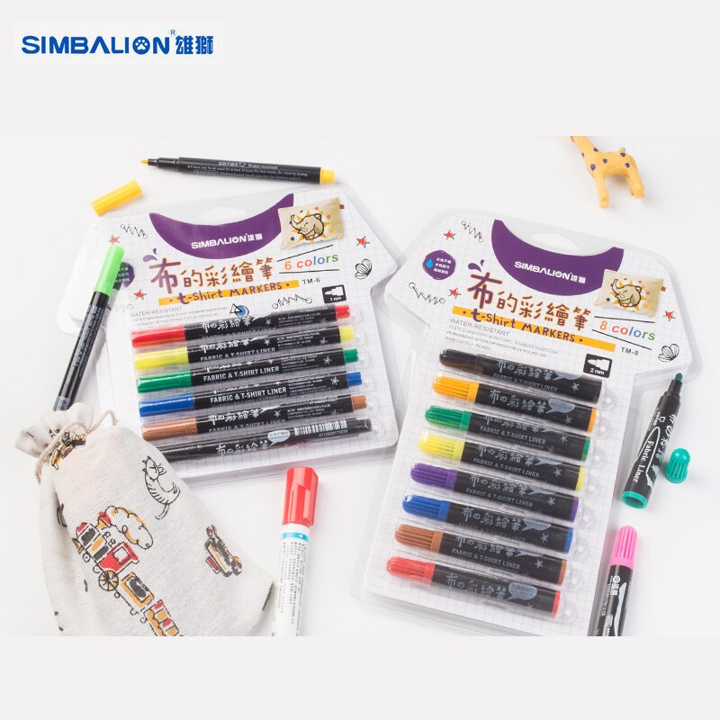 Simbalion Fabric Markers Water Based Water Resistant Non-toxic Ink DIY Painting Colored Marker on T-shirt, Clothes,Canvas Shoes