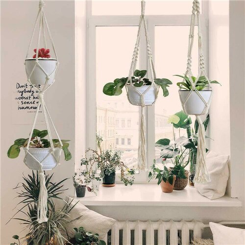 Vintage indretning hængende planter kurv jute reb flettet håndværk hængende kurve urtepotte planteholder potte makrame plante bøjle