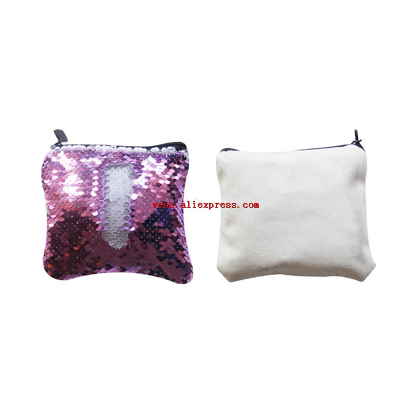 Sublimación en blanco lentejuelas monederos bolsas de transferencia monedero con impresión diy consumibles 20 unids/lote estilo 14,5*12,5 cm: purple