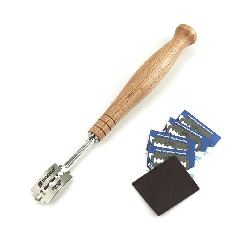 Specialty Bread Arc Curved Knife Wood Handle 5Pcs Replacement Blades Western Baguette Cutting French Toast Bagel Cutter