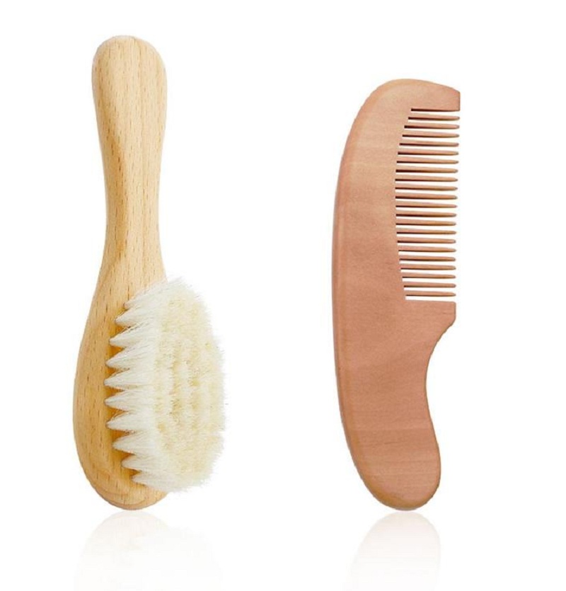 Brosse en bois laine naturelle pour bébé | 2 pièces 100% peigne Saft brosse à cheveux -né masseur de tête pour enfants, produits de soins pour enfants