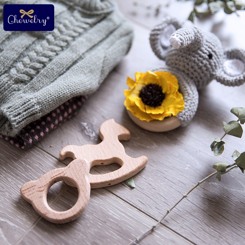 8pz Del bambino Di Legno Animale Massaggiagengive con Fori di Faggio Roditore Ciuccio Catena Pendente Della Collana BPA libero Dentizione Giocattoli FAI DA TE per I neonati