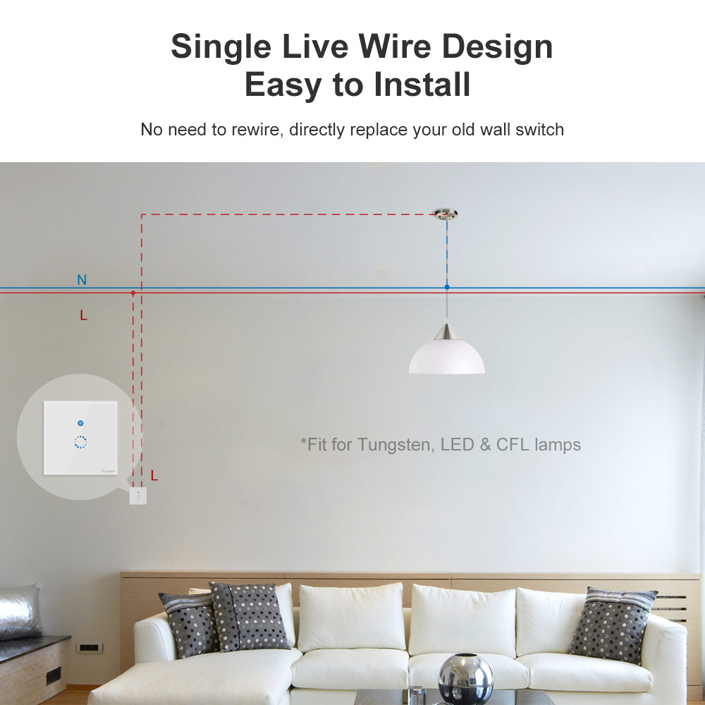Itead SONOFF T4EU1C pas de fil neutre requis commutateur Wifi Smart mur interrupteur tactile interrupteur de fil de feu unique e-welink contrôle