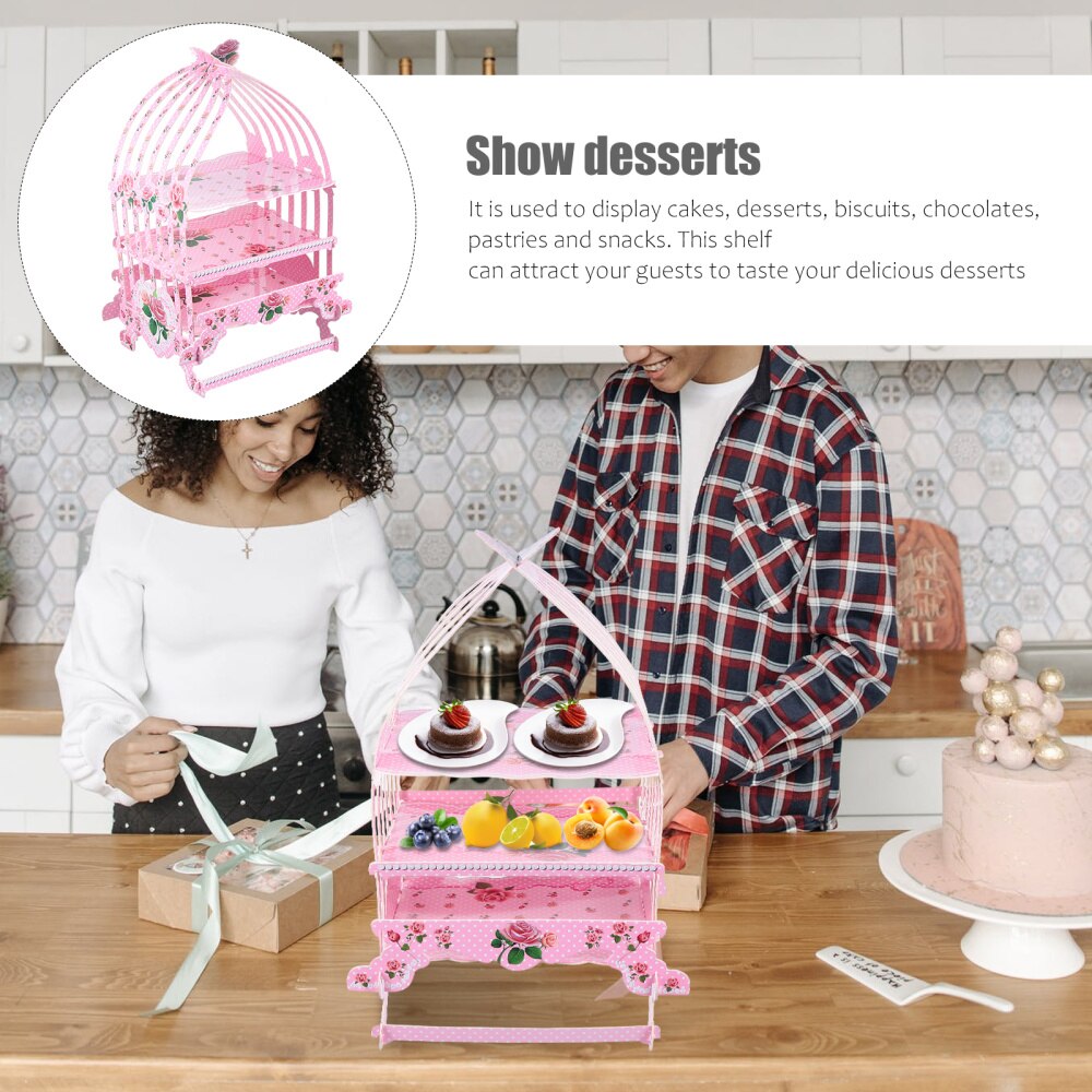 Creatieve Vogelkooi Vorm Cake Rack Drie-Layer Dessert Houder Papieren Cake Houder