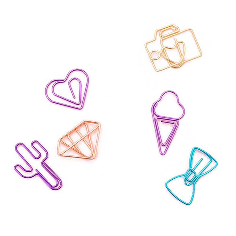 10 stk/pak kaktus sløjfe stjerne hjerte form papir clips udhulet metal ringbind klip noter brev klemme kontorartikler papeleria