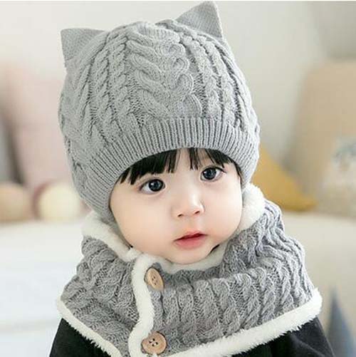 Conjunto de 2 unidades de gorro y bufanda para bebé, tejido grueso y cálido, gorros infantiles, gorros de chicos chicas, gorro de ganchillo, calentador de cabeza, de Navidad: Gray