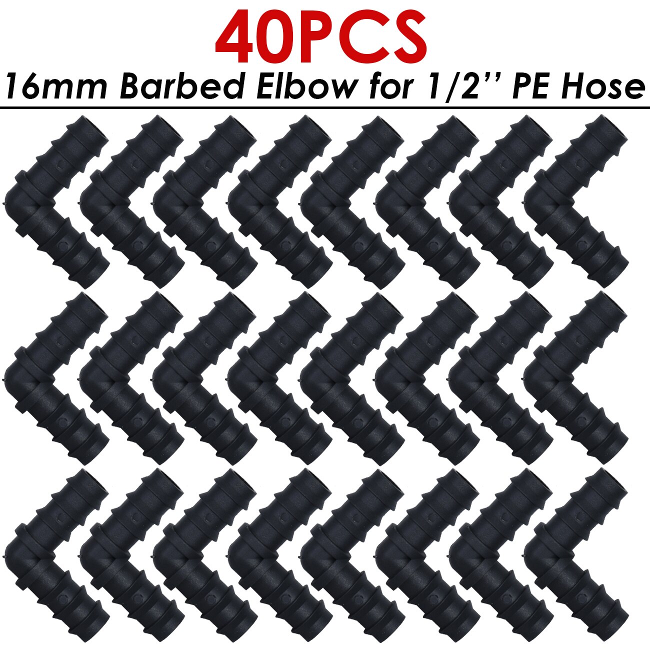 KESLA 40PCS 16MM Barbed Elbow Tee End Plug Drip Tubing Water Connectors Adapter 1/2 Fittings Garden Coupling Adaptor Pipe Repair: KSL01-KIT027-40PCS