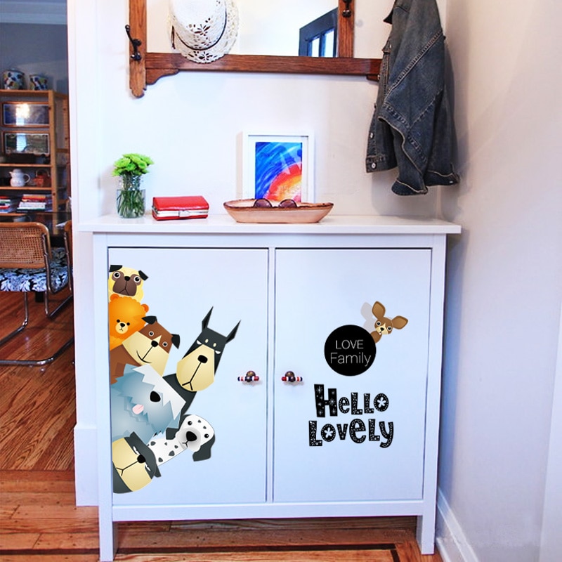 Cartoon Dogs Wall Stickers Lovely Family Vinyl Decals for Door Children Room Home Decor Door Sticker PVC Wall Decals/Adhesive