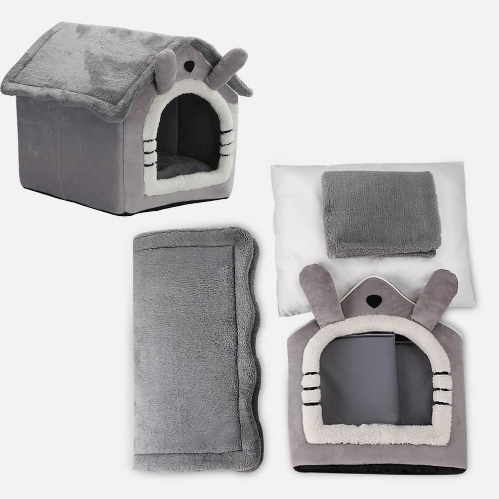 Home Shape Foldable Pet Cat Cave House Cat Kitten Bed Soft Winter Warm Dogs Kennel Nest Dog Cat S-L Sizes Available
