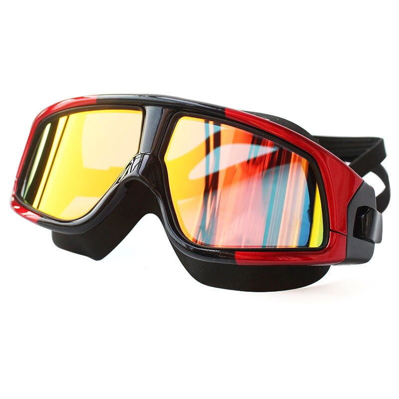 Waterproof Comfortable Silicone Big Frame Polarized Swim Glasses Anti-Fog UV Protection Swimming Goggles for Men Women: Red Black