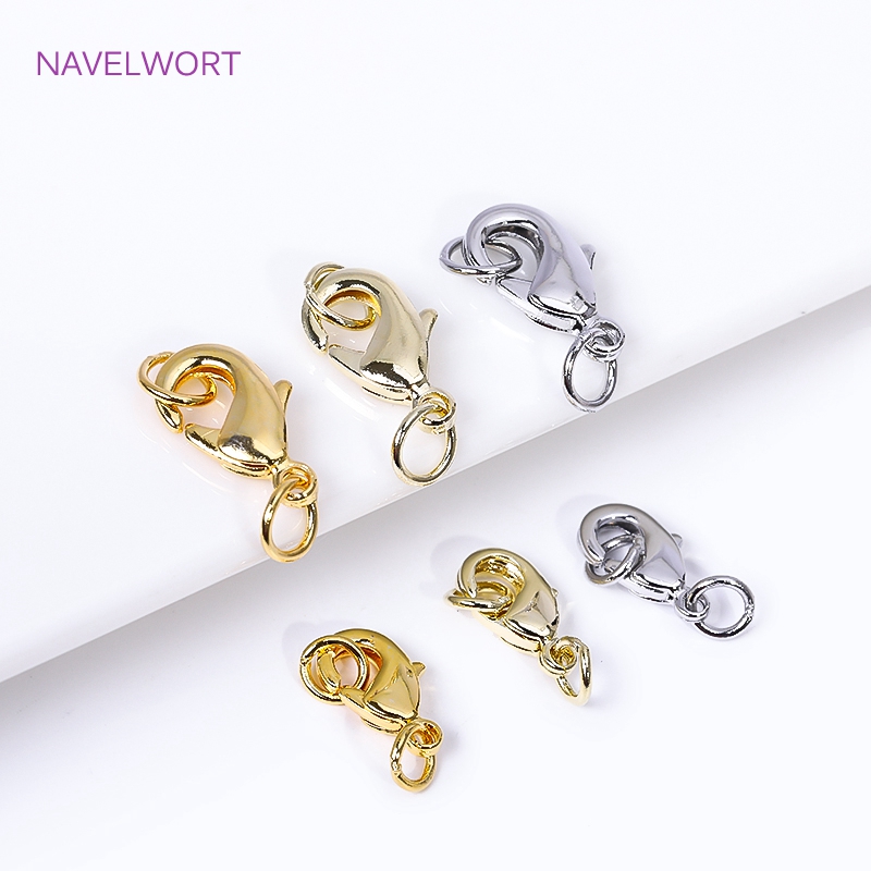 Cierre de langosta de latón chapado en oro de 18 quilates de 10/12 mm con anillo cerrado, cierre para joyería, conector de cierre de langosta, accesorios para joyería