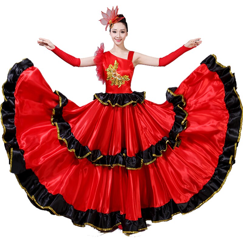 Hiszpański byków sukienka Flamenco taniec wydajność czerwony kostium nowe otwarcie taniec pełna spódnica dla dorosłych kobiet taniec nosić H533: Style540 / XL