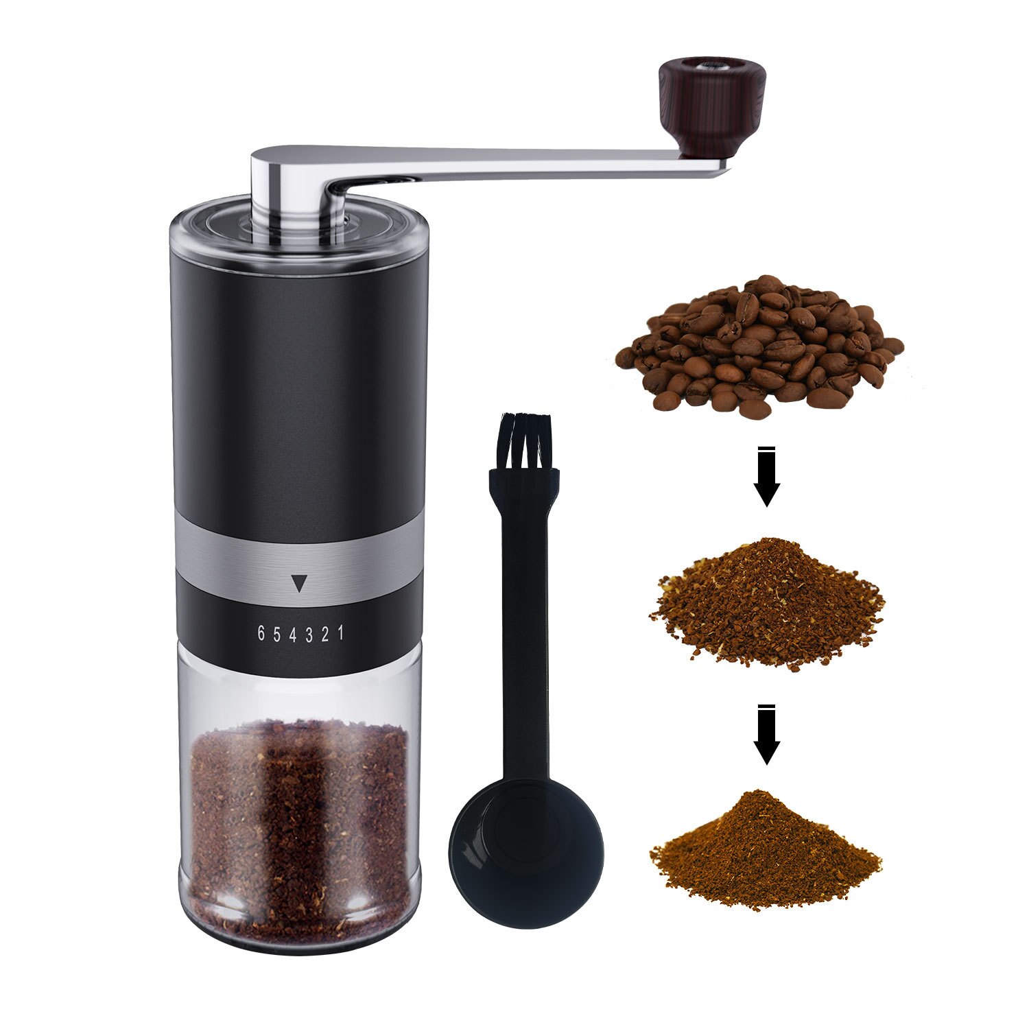 Coffee Grinder Stainless Steel Adjustable Hand Grinder Coffee Machine Coffee Bean Burr Grinders Mill Kitchen Tool Grinder: Black