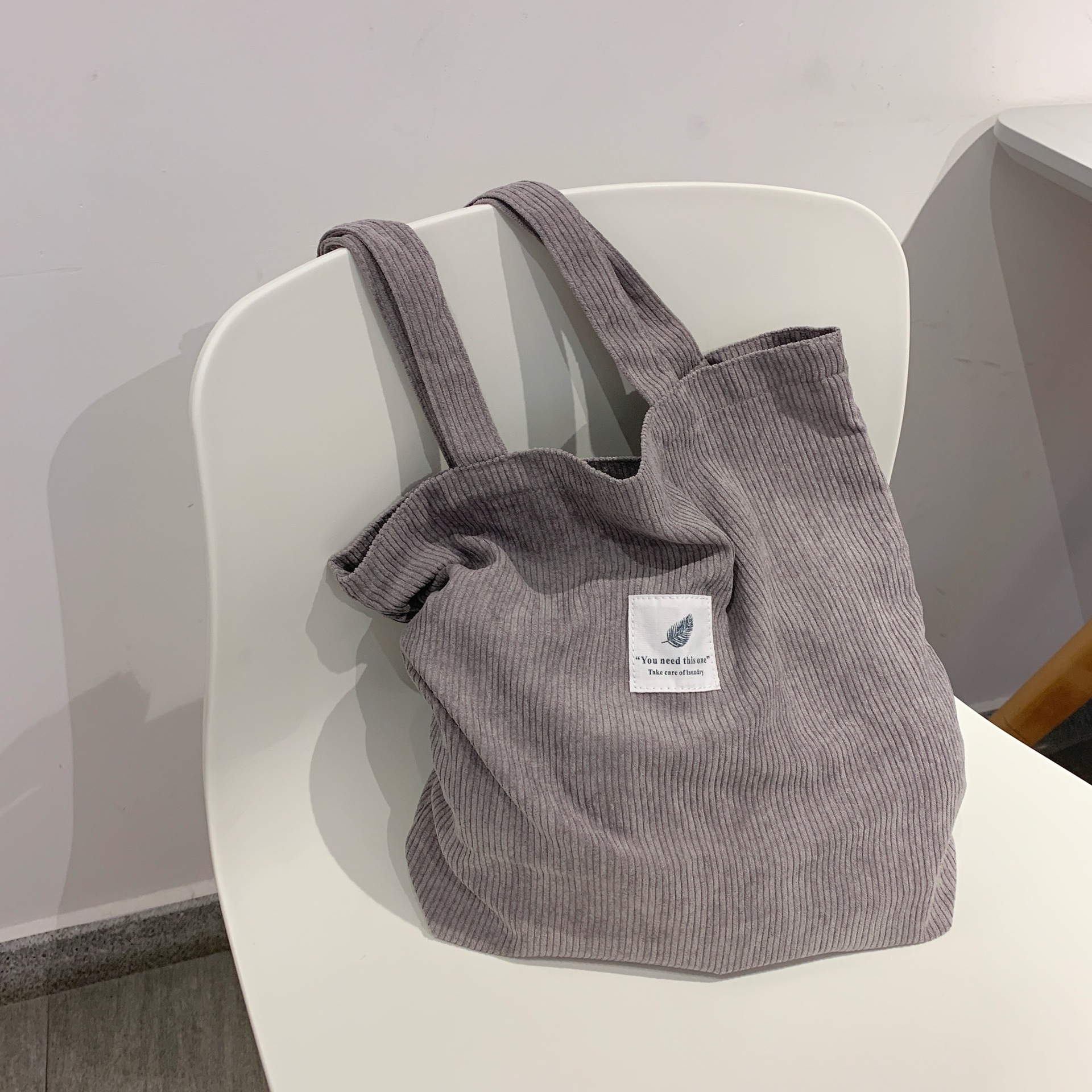 Bolso de compras de lona para mujer, bolsa de mano de pana, almacenamiento ambiental, plegable, reutilizable, 2022: Gray