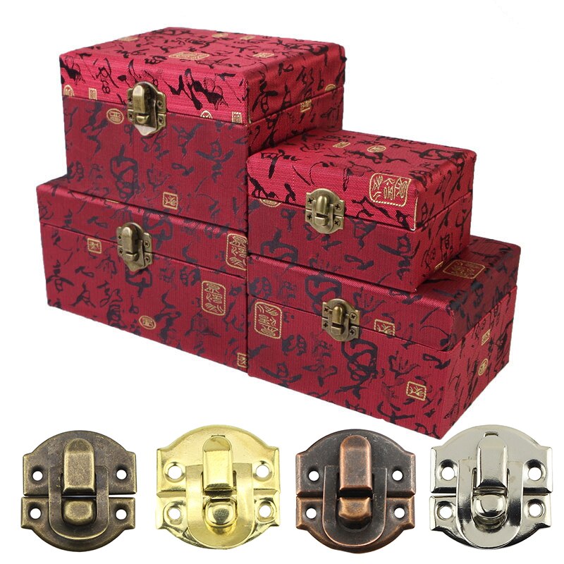 Vintage Wooden Jewelry Box Buckle Lock Antique Box Iron Latch Clasp Padlock Hasp Locked Wooden Wine Box Hardware Supplies