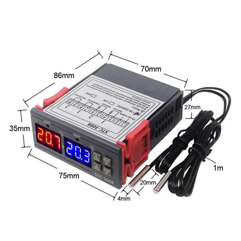 Dual Digital Temperatur Regler Relais Ausgang 12V 24V 110V 220V Temperaturregler Thermostat Heizung Kühler Dual-sonde