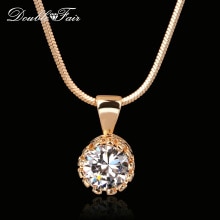 Double Fair Brand Unique Crown Cubic Zirconia Necklaces &Pendants White/Rose Gold Color Chain Jewelry For Women DFN390