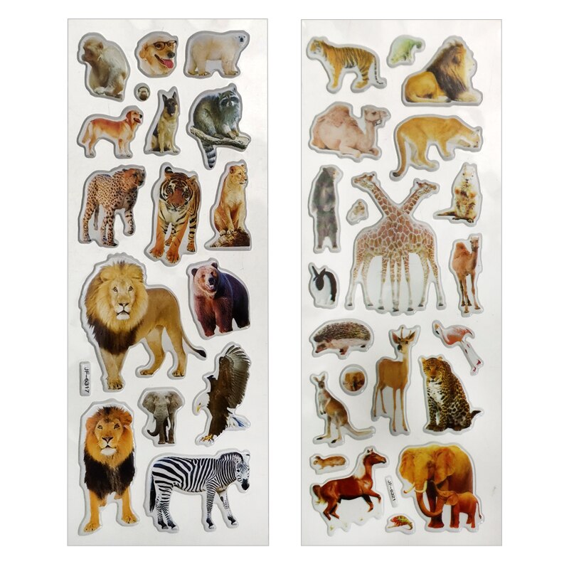 10 Sheets 3D Animals Stickers Toys for Children on Scrapbook Phone Laptop Animals Tiger Lion Panda Sticker