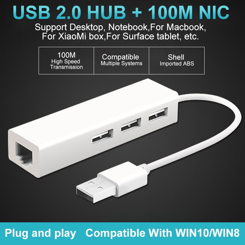 USB Ethernet Adapter USB 2.0 Zu RJ45 Lan Hub USB 3 Hafen Netzwerk Karte Für XiaoMi Kasten Für Mac OS Tablette LapPC schalter Ethernet USB