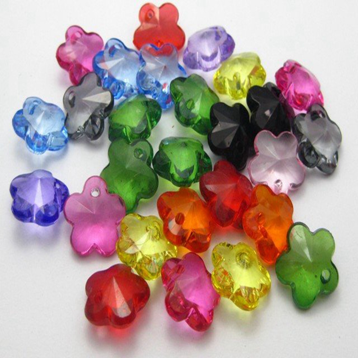 100 Mixed Color Transparent Acrylic Various Shape Pendants Heart Bear Cross DIY: Flower  14mm