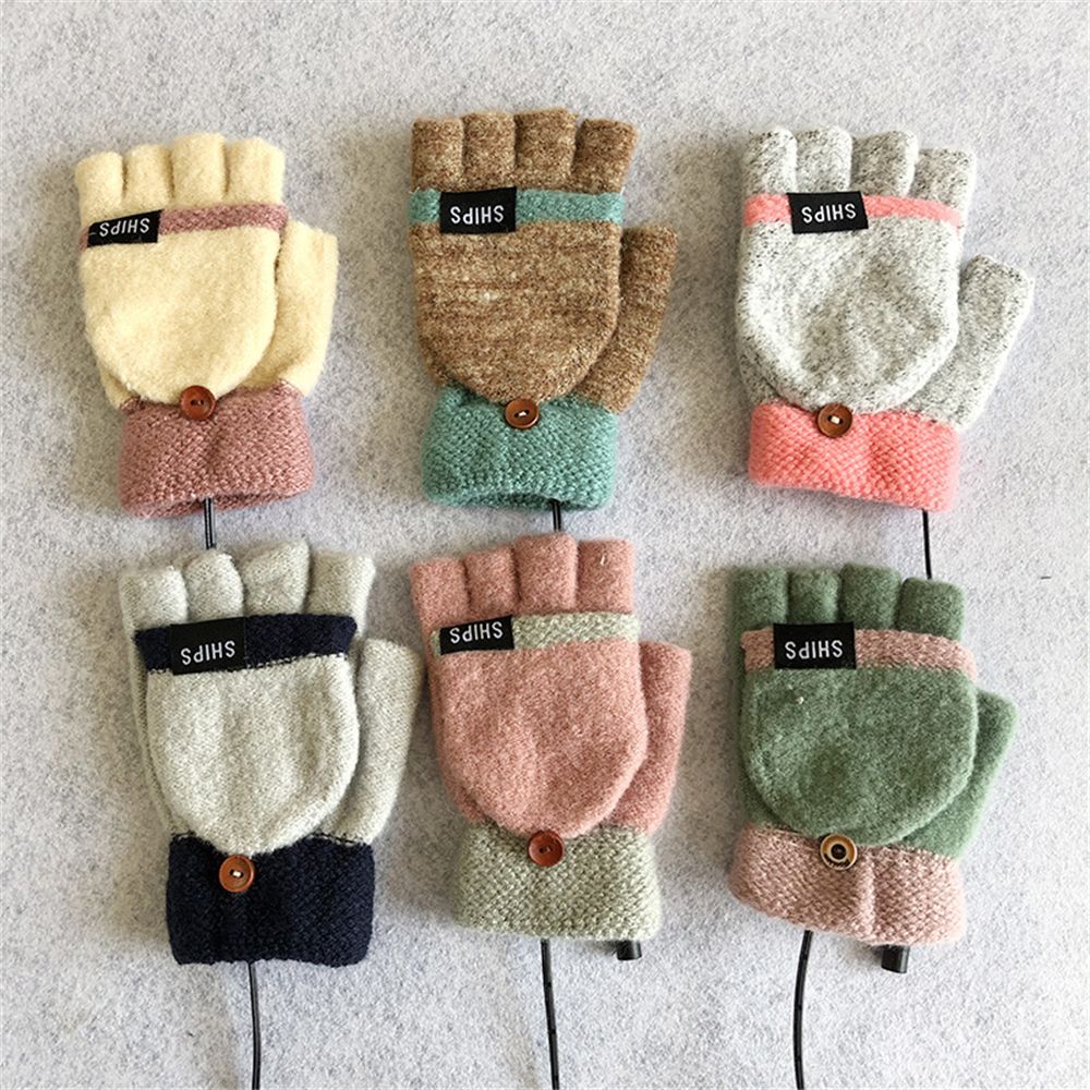 USB Electric Rechargeable Mitten Winter Heated Gloves Full&Half Finger Warmer