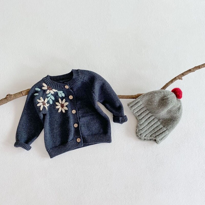 Abrigo bordado de flores para bebé, cárdigan de punto de , chaqueta informal para niña, ropa para niño pequeño, suéteres, ropa para bebé
