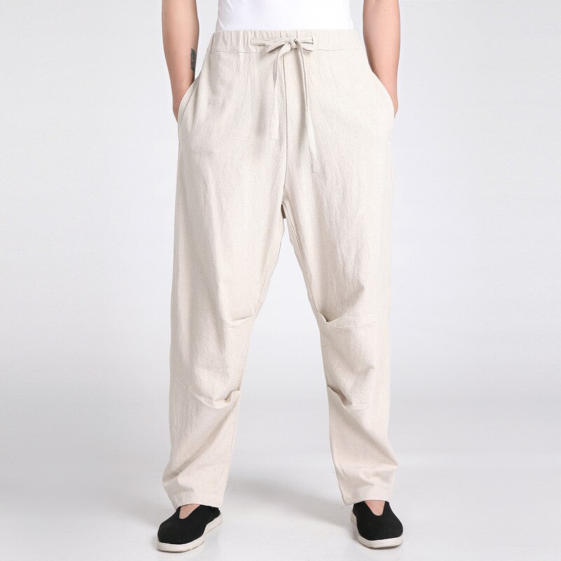 Grønne bukser kinesiske #39 kung fu-bukser bomuldshørbukser afslappede løse bukser med mellemtalje m - xxxl штаны: Beige / Xxl