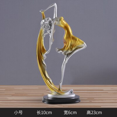 GAOBEI Beautiful Dancing Girl Home Decoration Accessories Statue Sculpture Resin Desktop Crafts Statues For Decoration: Gold(10x6x23cm)