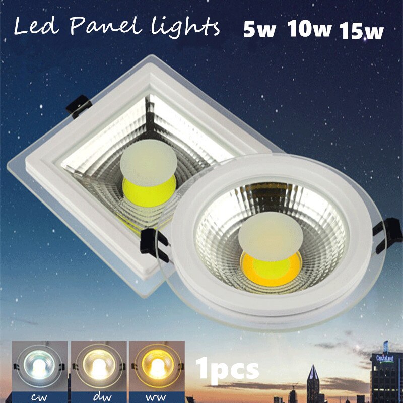 3 kleurverandering glas led COB panel light LED Plafond Verzonken licht AC85-265V Downlight COB 5 W 10 W 15 W Home verlichting 1 stks
