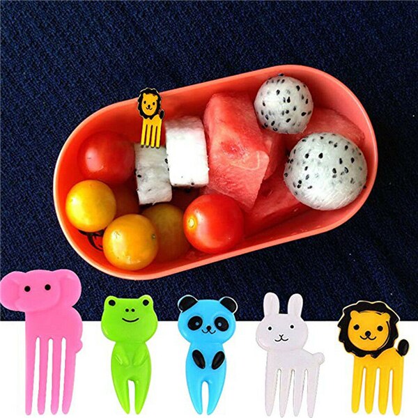 10PCS Mini Kids' Animal Food Fruit Picks Forks Lunch Box Accessory Decor Tool 10pcs cartoon fork