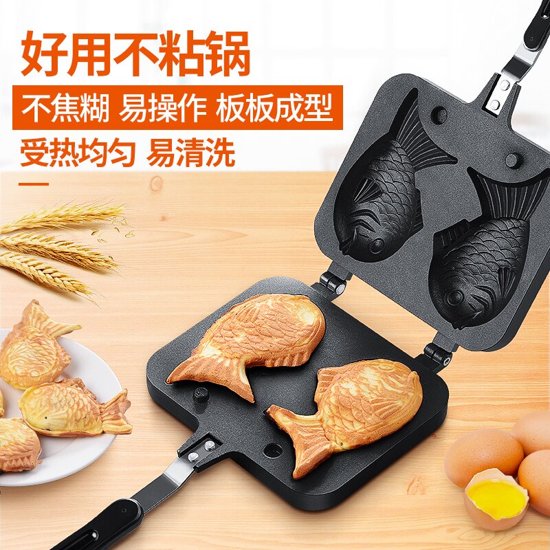 Taiyaki Dubbele Vis Vormige Dessert Wafel Cake Maker Pan Japanse Pannenkoek Dubbele Pan Rvs Koekenpan